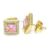 Oro Laminado Stud Earring, Gold Filled Style with Pink Cubic Zirconia and White Micro Pave, Polished, Golden Finish, 02.210.0477.3