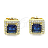 Oro Laminado Stud Earring, Gold Filled Style with Sapphire Blue Cubic Zirconia and White Micro Pave, Polished, Golden Finish, 02.210.0477.4