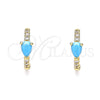 Oro Laminado Huggie Hoop, Gold Filled Style Teardrop Design, with Turquoise Cubic Zirconia and White Micro Pave, Polished, Golden Finish, 02.210.0479.1.15