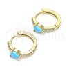 Oro Laminado Huggie Hoop, Gold Filled Style Teardrop Design, with Turquoise Cubic Zirconia and White Micro Pave, Polished, Golden Finish, 02.210.0479.1.15