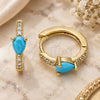 Oro Laminado Huggie Hoop, Gold Filled Style Teardrop Design, with Turquoise Cubic Zirconia and White Micro Pave, Polished, Golden Finish, 02.210.0479.1.15