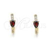 Oro Laminado Huggie Hoop, Gold Filled Style Teardrop Design, with Garnet Cubic Zirconia and White Micro Pave, Polished, Golden Finish, 02.210.0479.3.15
