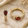 Oro Laminado Huggie Hoop, Gold Filled Style Teardrop Design, with Garnet Cubic Zirconia and White Micro Pave, Polished, Golden Finish, 02.210.0479.3.15