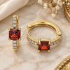 Oro Laminado Huggie Hoop, Gold Filled Style with Garnet Cubic Zirconia and White Micro Pave, Polished, Golden Finish, 02.210.0480.4.15