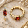 Oro Laminado Huggie Hoop, Gold Filled Style with Garnet Cubic Zirconia and White Micro Pave, Polished, Golden Finish, 02.210.0481.4.15