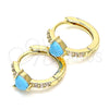 Oro Laminado Huggie Hoop, Gold Filled Style Heart Design, with Turquoise Cubic Zirconia and White Micro Pave, Polished, Golden Finish, 02.210.0482.1.15