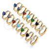 Oro Laminado Huggie Hoop, Gold Filled Style Heart Design, with Turquoise Cubic Zirconia and White Micro Pave, Polished, Golden Finish, 02.210.0482.1.15