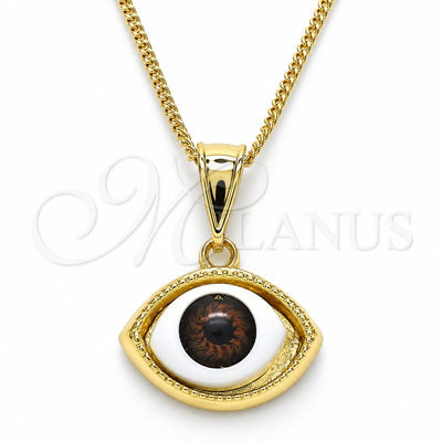 Oro Laminado Pendant Necklace, Gold Filled Style Evil Eye Design, Polished, Golden Finish, 04.351.0027.1.20 (02 MM Thickness, 20 Inches Length)