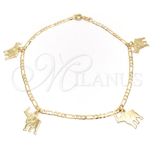 Gold Filled Anklet — Charm Anklet Elephant and Concave Cuban Design Polished — main product view — SKU 141871 | Oro Laminado tobillera — Charm Anklet Elephant and Concave Cuban diseño pulido — SKU 141871