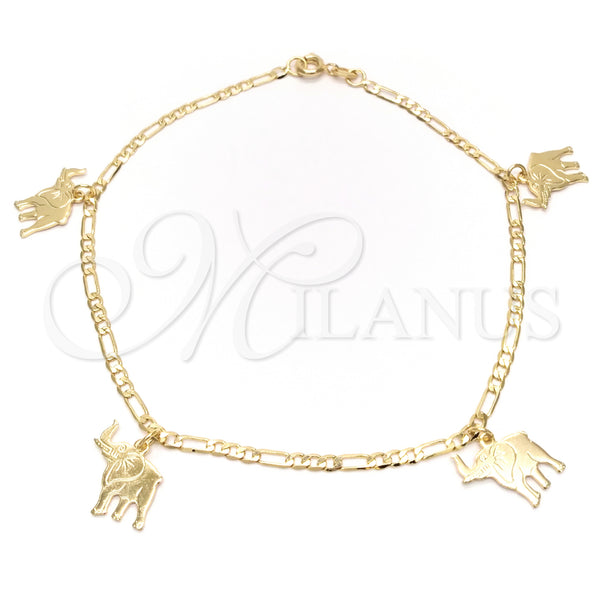 Gold Filled Anklet — Charm Anklet Elephant and Concave Cuban Design Polished — main product view — SKU 141871 | Oro Laminado tobillera — Charm Anklet Elephant and Concave Cuban diseño pulido — SKU 141871