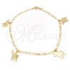 Oro Laminado Charm Anklet , Gold Filled Style Elephant and Concave Cuban Design, Polished, Golden Finish, 03.58.0001.10 (04 MM Thickness, 10 Inches Length)