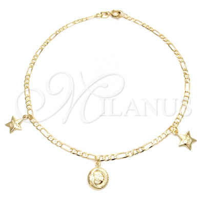 Oro Laminado tobillera — Charm Anklet Moon and estrella diseño pulido 03.58. por Mayoreo, vista principal del producto