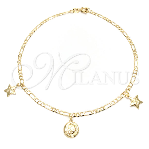 Gold Filled Anklet — Charm Anklet Moon and Star Design Polished 03.58. — main product view — SKU 141872 | Oro Laminado tobillera — Charm Anklet Moon and estrella diseño pulido 03.58. — SKU 141872