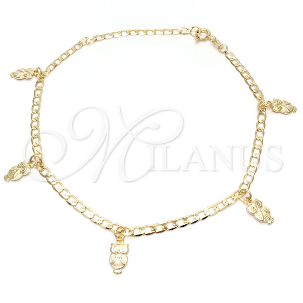 Gold Filled Anklet — Charm Anklet Owl and Curb Design Polished 03.58. — main product view — SKU 141875 | Oro Laminado tobillera — Charm Anklet Owl and Curb diseño pulido 03.58. — SKU 141875