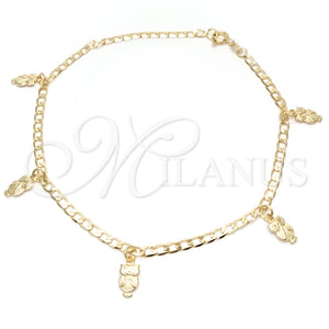Gold Filled Anklet — Charm Anklet Owl and Curb Design Polished 03.58. — main product view — SKU 141875 | Oro Laminado tobillera — Charm Anklet Owl and Curb diseño pulido 03.58. — SKU 141875