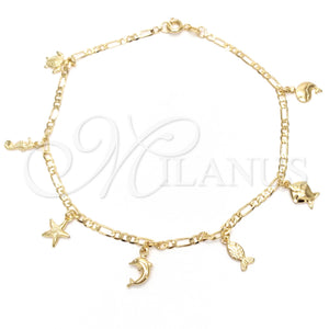 Gold Filled Anklet — Charm Anklet Dolphin and Turtle Design Polished 03.58. — main product view — SKU 141885 | Oro Laminado tobillera — Charm Anklet Dolphin and Turtle diseño pulido 03.58. — SKU 141885