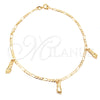 Oro Laminado Charm Anklet , Gold Filled Style Figa Hand and Figaro Design, Polished, Golden Finish, 03.58.0017.10 (04 MM Thickness, 10 Inches Length)