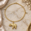 Oro Laminado Charm Anklet , Gold Filled Style Elephant and Concave Cuban Design, Polished, Golden Finish, 03.58.0019.10 (04 MM Thickness, 10 Inches Length)