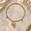 Oro Laminado Charm Anklet , Gold Filled Style Dolphin and Curb Design, with White Cubic Zirconia, Polished, Golden Finish, 03.58.0021.10 (04 MM Thickness, 10 Inches Length)