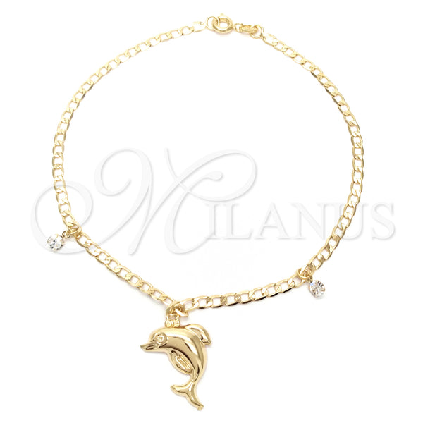 Gold Filled Anklet — Charm Anklet Dolphin and Curb Design with White — main product view — SKU 141891 | Oro Laminado tobillera — Charm Anklet Dolphin and Curb diseño with blanco — SKU 141891