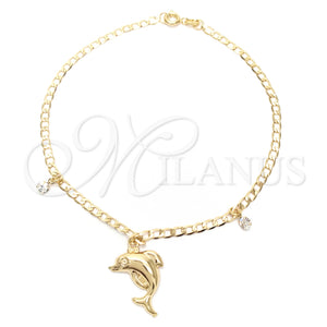 Gold Filled Anklet — Charm Anklet Dolphin and Curb Design with White — main product view — SKU 141891 | Oro Laminado tobillera — Charm Anklet Dolphin and Curb diseño with blanco — SKU 141891