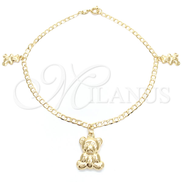 Gold Filled Anklet — Charm Anklet Teddy Bear and Curb Design Polished — main product view — SKU 141892 | Oro Laminado tobillera — Charm Anklet Teddy Bear and Curb diseño pulido — SKU 141892
