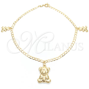 Gold Filled Anklet — Charm Anklet Teddy Bear and Curb Design Polished — main product view — SKU 141892 | Oro Laminado tobillera — Charm Anklet Teddy Bear and Curb diseño pulido — SKU 141892