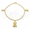 Oro Laminado Charm Anklet , Gold Filled Style Teddy Bear and Curb Design, Polished, Golden Finish, 03.58.0022.10 (04 MM Thickness, 10 Inches Length)