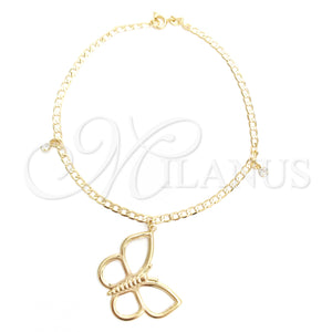 Gold Filled Anklet — Charm Anklet Butterfly and Figaro Design with White — main product view — SKU 141895 | Oro Laminado tobillera — Charm Anklet Butterfly and Figaro diseño with blanco — SKU 141895