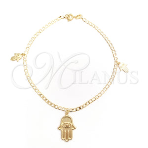 Gold Filled Anklet — Charm Anklet Judaica and Hand of God Design — main product view — SKU 141896 | Oro Laminado tobillera — Charm Anklet Judaica and Hand of God diseño — SKU 141896