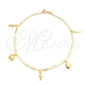 Gold Filled Anklet — Charm Anklet Seahorse and Fish Design Polished 03.58. — main product view — SKU 141901 | Oro Laminado tobillera — Charm Anklet Seahorse and Fish diseño pulido 03.58. — SKU 141901