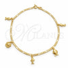 Oro Laminado Charm Anklet , Gold Filled Style Seahorse and Fish Design, Polished, Golden Finish, 03.58.0030.10 (04 MM Thickness, 10 Inches Length)