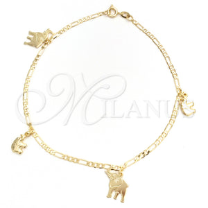 Gold Filled Anklet — Charm Anklet Elephant and Figaro Design Polished 03.58. — main product view — SKU 141902 | Oro Laminado tobillera — Charm Anklet Elephant and Figaro diseño pulido 03.58. — SKU 141902