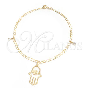 Gold Filled Anklet — Charm Anklet Hand of God and Curb Design — main product view — SKU 141908 | Oro Laminado tobillera — Charm Anklet Hand of God and Curb diseño — SKU 141908
