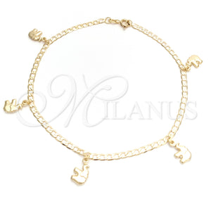Gold Filled Anklet — Charm Anklet Elephant and Concave Cuban Design Polished — main product view — SKU 141909 | Oro Laminado tobillera — Charm Anklet Elephant and Concave Cuban diseño pulido — SKU 141909