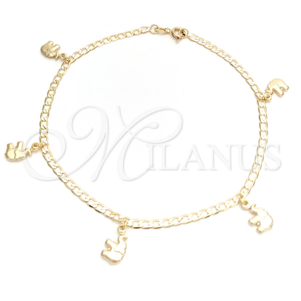 Gold Filled Anklet — Charm Anklet Elephant and Concave Cuban Design Polished — main product view — SKU 141909 | Oro Laminado tobillera — Charm Anklet Elephant and Concave Cuban diseño pulido — SKU 141909