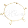 Oro Laminado Charm Anklet , Gold Filled Style Elephant and Concave Cuban Design, Polished, Golden Finish, 03.58.0038.10 (04 MM Thickness, 10 Inches Length)