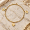 Oro Laminado Charm Anklet , Gold Filled Style Evil Eye and Curb Design, Polished, Golden Finish, 03.58.0040.10 (04 MM Thickness, 10 Inches Length)