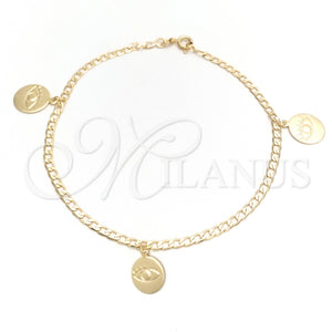 Gold Filled Anklet — Charm Anklet Evil Eye and Curb Design Polished — main product view — SKU 141911 | Oro Laminado tobillera — Charm Anklet Evil Eye and Curb diseño pulido — SKU 141911
