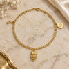Oro Laminado Charm Anklet , Gold Filled Style Evil Eye and Figa Hand Design, Polished, Golden Finish, 03.58.0042.10 (04 MM Thickness, 10 Inches Length)