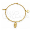 Oro Laminado Charm Anklet , Gold Filled Style Evil Eye and Figa Hand Design, Polished, Golden Finish, 03.58.0042.10 (04 MM Thickness, 10 Inches Length)