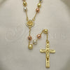 Oro Laminado Medium Rosary, Gold Filled Style Jesus and Crucifix Design, with White Crystal, Polished, Tricolor, 09.253.0054.26