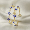 Oro Laminado Medium Hoop, Gold Filled Style Evil Eye Design, Blue Enamel Finish, Golden Finish, 02.213.0219.30