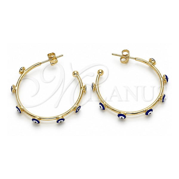 Oro Laminado Medium Hoop, Gold Filled Style Evil Eye Design, Blue Enamel Finish, Golden Finish, 02.213.0219.30