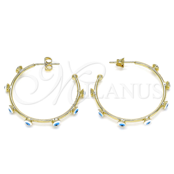 Oro Laminado Medium Hoop, Gold Filled Style Evil Eye Design, White Enamel Finish, Golden Finish for wholesale, main product view