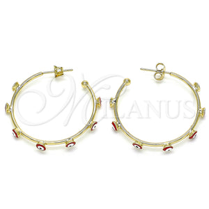 Gold Filled Hoop Earrings — Medium Hoop Evil Eye Design Red Enamel 02. — main product view — SKU 141927 | Oro Laminado aretes de aro — Medium Hoop Evil Eye diseño Red Enamel 02. — SKU 141927