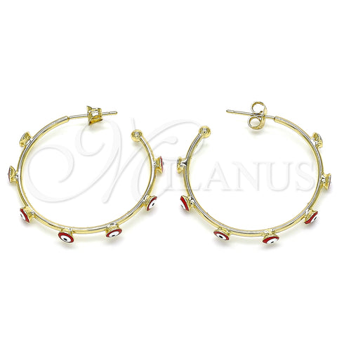 Oro Laminado Medium Hoop, Gold Filled Style Evil Eye Design, Red Enamel Finish, Golden Finish, 02.213.0219.2.30