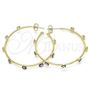 Gold Filled Hoop Earrings — Medium Hoop Evil Eye Design Blue Enamel 02. — main product view — SKU 141929 | Oro Laminado aretes de aro — Medium Hoop Evil Eye diseño Blue Enamel 02. — SKU 141929