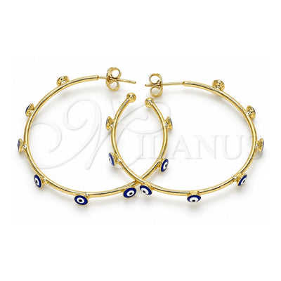 Oro Laminado Medium Hoop, Gold Filled Style Evil Eye Design, Blue Enamel Finish, Golden Finish, 02.213.0219.40