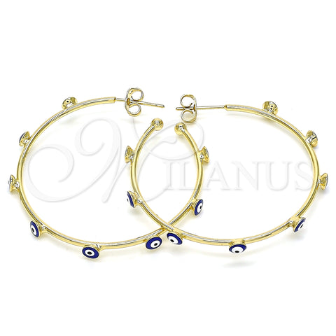 Oro Laminado Medium Hoop, Gold Filled Style Evil Eye Design, Blue Enamel Finish, Golden Finish, 02.213.0219.40